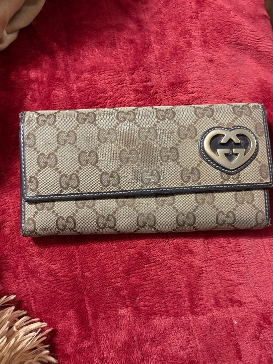 Gucci Handbags - Gucci Beige Brown GG Canvas Continental Wallet with Heart Logo